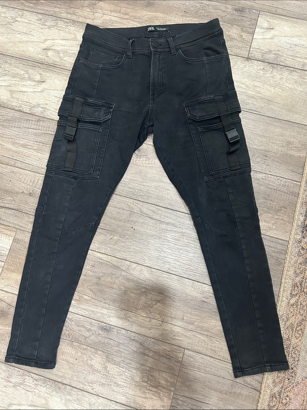 Zara Black Men's Cargo Skinny Pants with Utility Straps